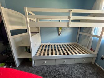 White bunk beds with storage