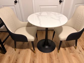 Round Marble-Top Bistro Table with 2 Chairs