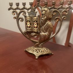 VINTAGE WAINBERG  SOLID BRASS CROWN CHANUKAH MENORAH MADE IN ISRAELDURING THE 1960’s or 1970s.