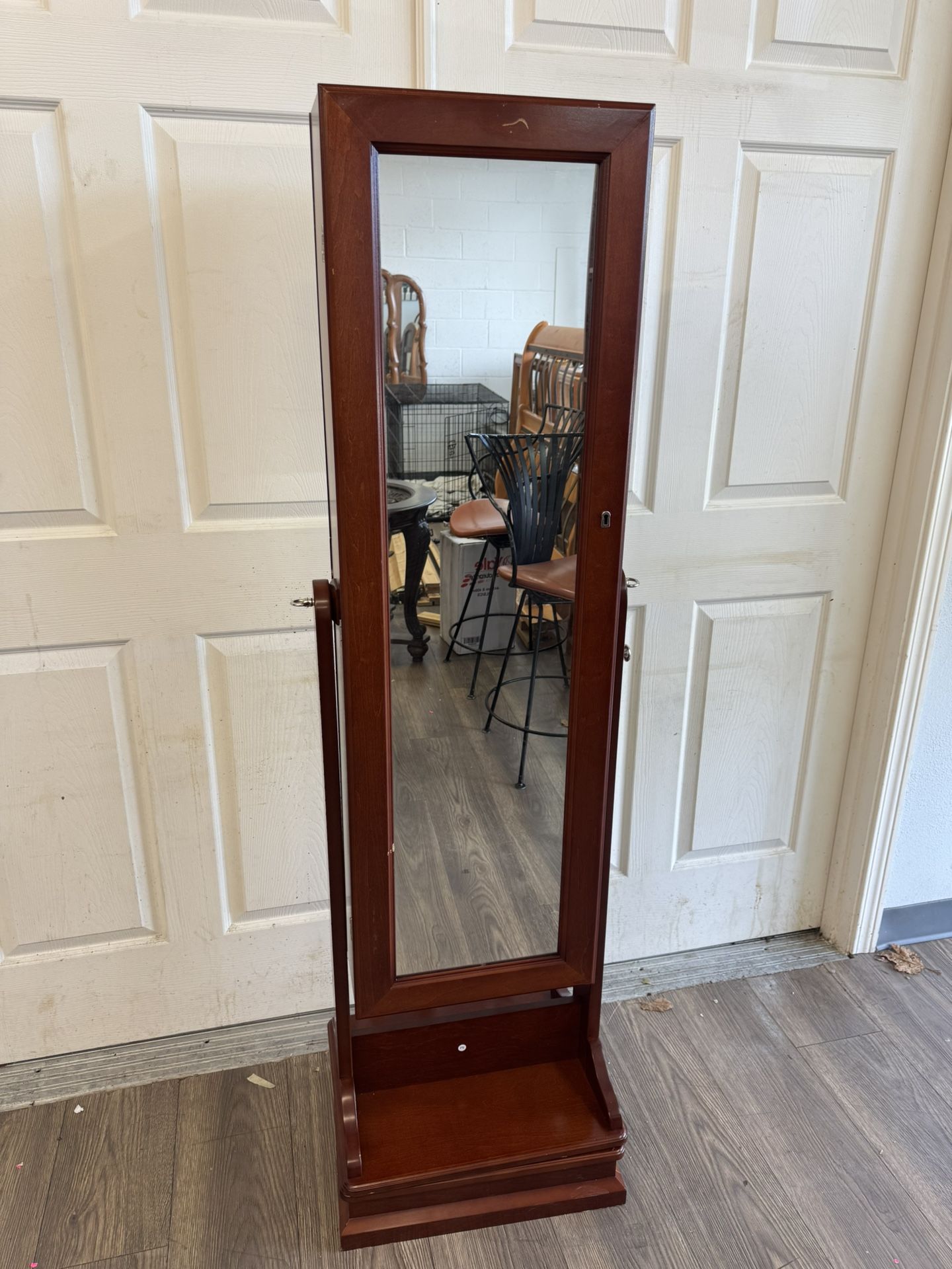 Full-Length Rotating Jewelry Armoire – Double-Sided Mirror, 360° Swivel Base