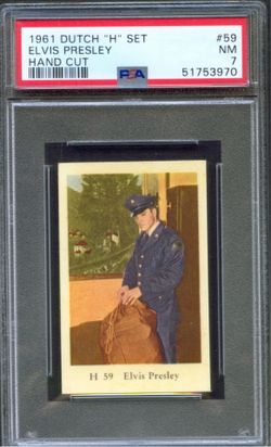 1961 Dutch Gum Card H Set #59 ELVIS PRESLEY Army Uniform and Bag PSA 7 NM Pop “1” Extremely RARE!