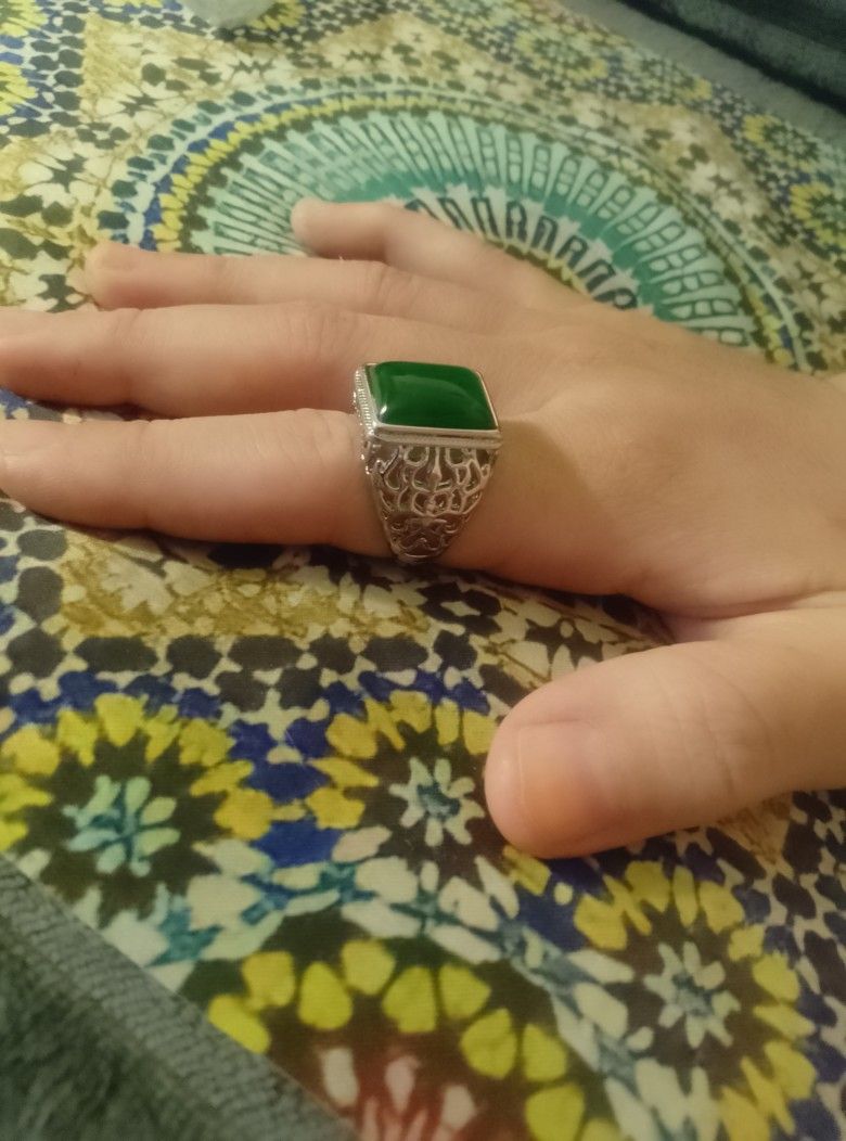 Shinning Green Stone Square Ring Adjustable Silver Plated