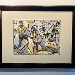 Original FRAN BARRISH Watercolor & Ink Painting "Peasant Dance" Jewish Art