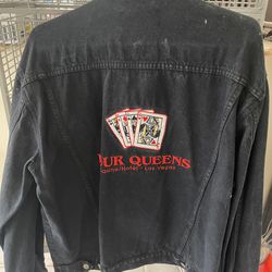 Lg. Mens Bk Denim Jacket-Four Queens Emblems