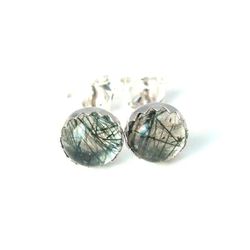 Rutilated Quartz Stud Earrings, One of a Kind Jewelry


