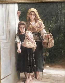D Epple Beggar Girls Oil Canvas Painting Framed Woman Sisters Realism 