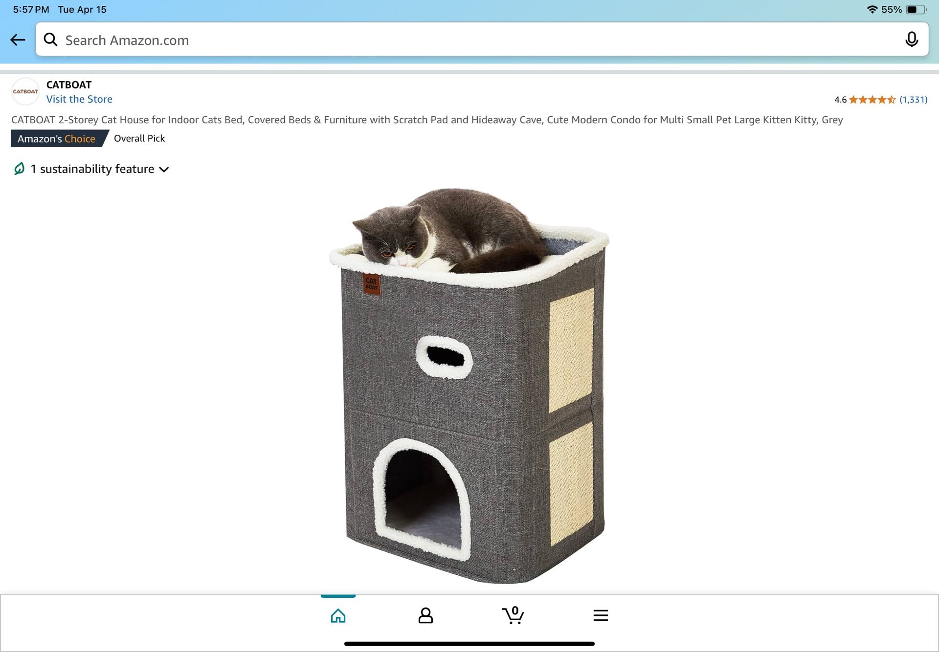CATBOAT 2-Storey Cat House for Indoor Cats Bed