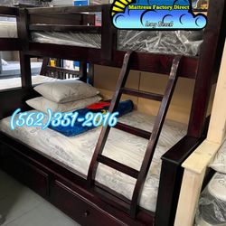 Twin Full Cherry Bunk Bed Trundle Mattress Included 