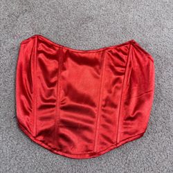 New Small Red Satin Corset Top Crop Festival Stretchy Renaissance Costume 