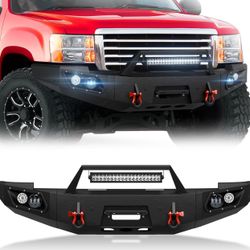 Pickup Truck Bumper Front Bumper Compatible with 2007-2013 GMC Sierra 1500 Off-Road Equipped with 5 x LED Lights, License Plate Bracket, Winch Plate, 