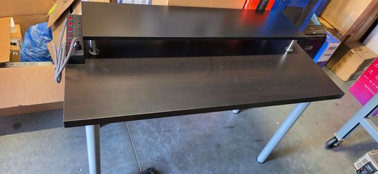 Black Desk with Raised Monitor Shelf