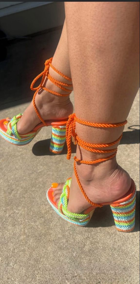 Multicolored Rope Platform Heels