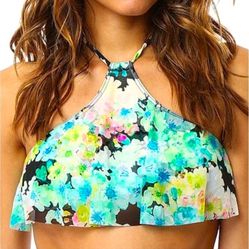 O'Neill Flora High Neck Halter Bikini Top, Multi,   Punchy, boho-chic tones define the free-spirited look of this bikini top crafted with a hint of st