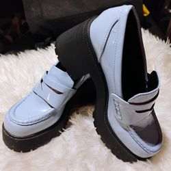 Light Blue Patent Leather Loafers By Soda
