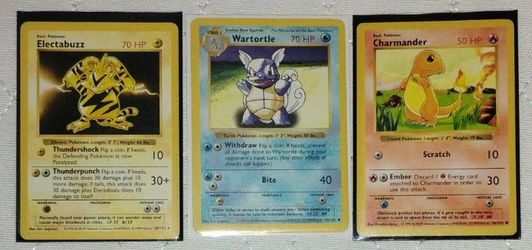 Electabuzz, Wartortle, Charmander Pokemon Cards