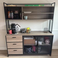 Industrial Coffee Bar / Kitchen Hutch with Storage