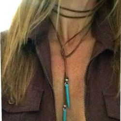 Turquoise and leather necklace.
