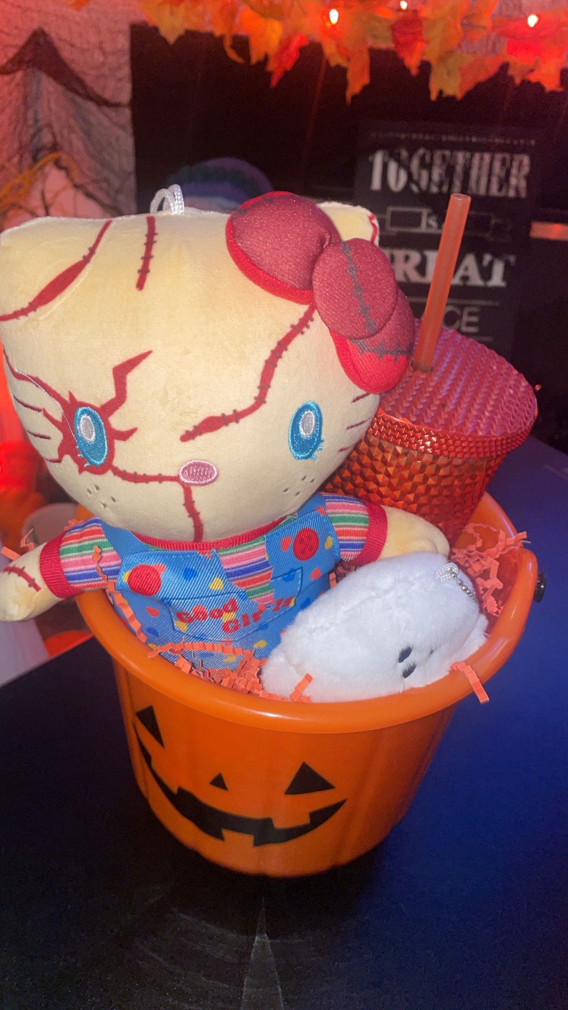 Halloween Fall Hello Kitty Chucky Bride Tiffany Plushie Plush Spooky Bucket Boo Basket Gift