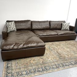 Full-Grain Cocoa Leather ‘Cloud’ Sectional Sofa — $9K Retail (Reno Collection)