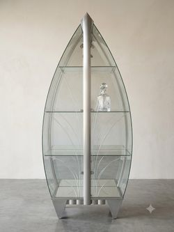 Luxury Teardrop Glass Curio Cabinet - Lighted Modern Display