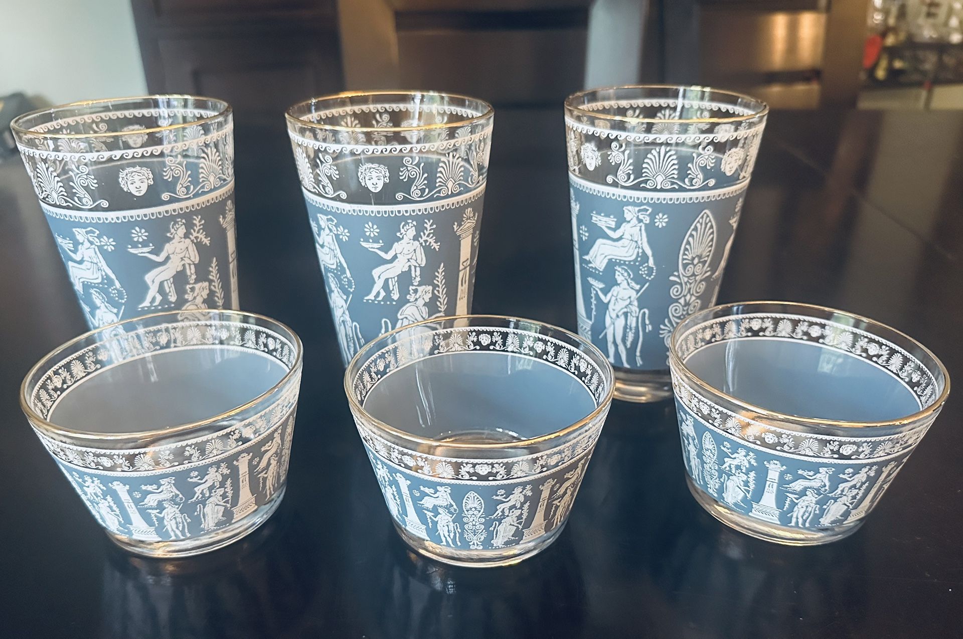 Jasperware Jeanette Wedgwood Blue Hellenic Glassware Mixed Set Of 12
