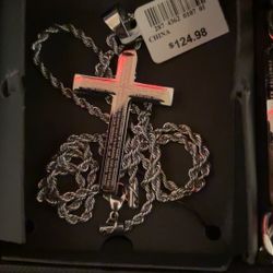 silver cross chain and bracelet set