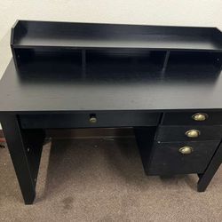4 EVER WINNER Black Desk with Drawers, Small Desk with File Drawer and Monitor Stand, 