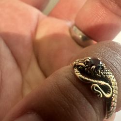  Ring Serpent in 14k Solid Gold with red stone on head Size 6 