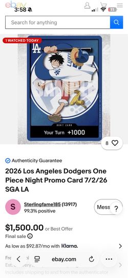 Dodgers One Piece Card