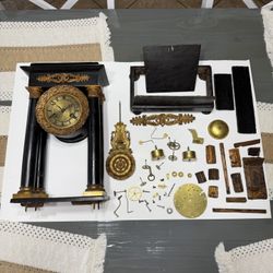 Antique Victorian Black Mantel Clock with Ornate Brass Details - Parts/Repair Project
