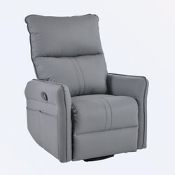 Gray Faux Leather Swivel Recliner
