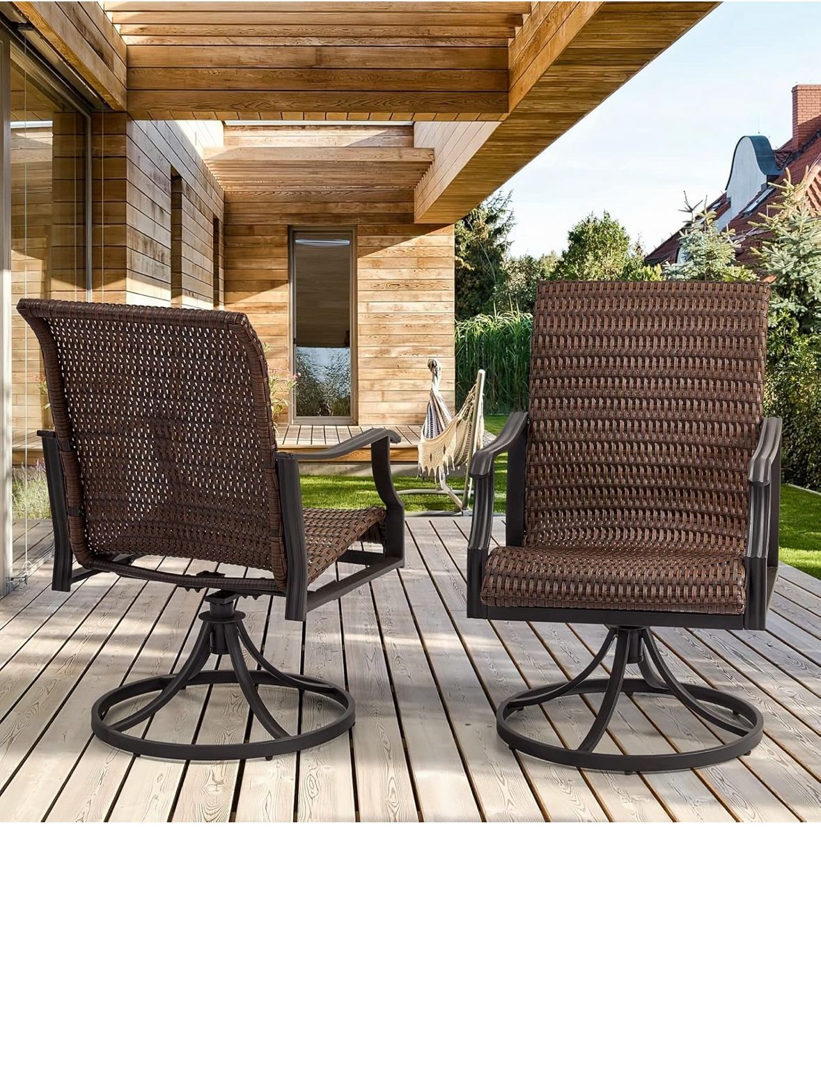 Patio Wicker Swivel Chair Set of 2, Heavy Duty Outdoor Dining with 23.5'' High Back, Extra-Large Water-Fall Seat, Rattan Porch Gentle Rocker for Outsi
