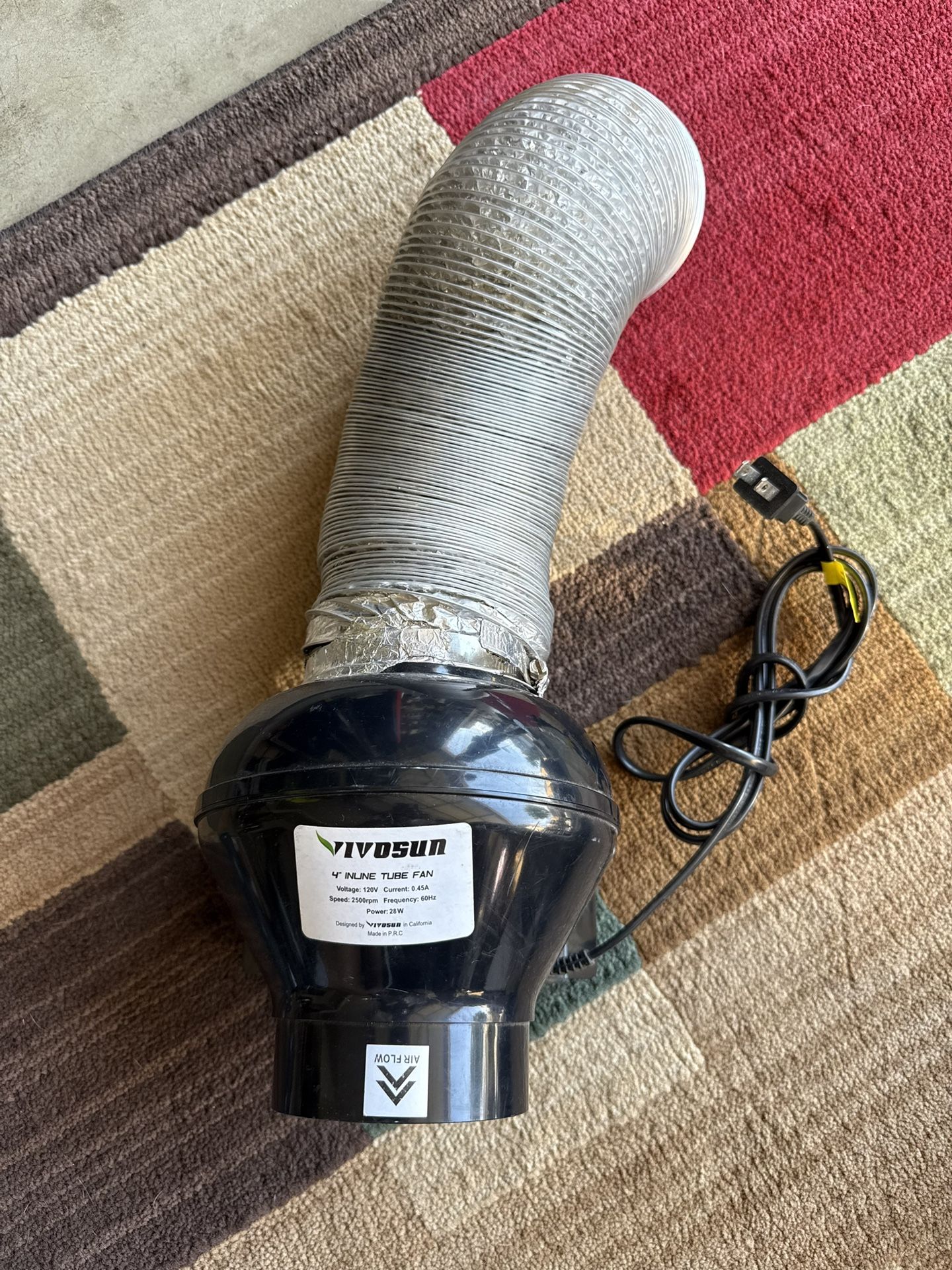 VIVOSUN 4” Inline Tube Fan for Grow Tent - 120v/2500rpm/70Hz/28w
