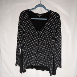 Karen Kane Women Black Polka Dot Cardigan Top Blouse Stretch Size M 