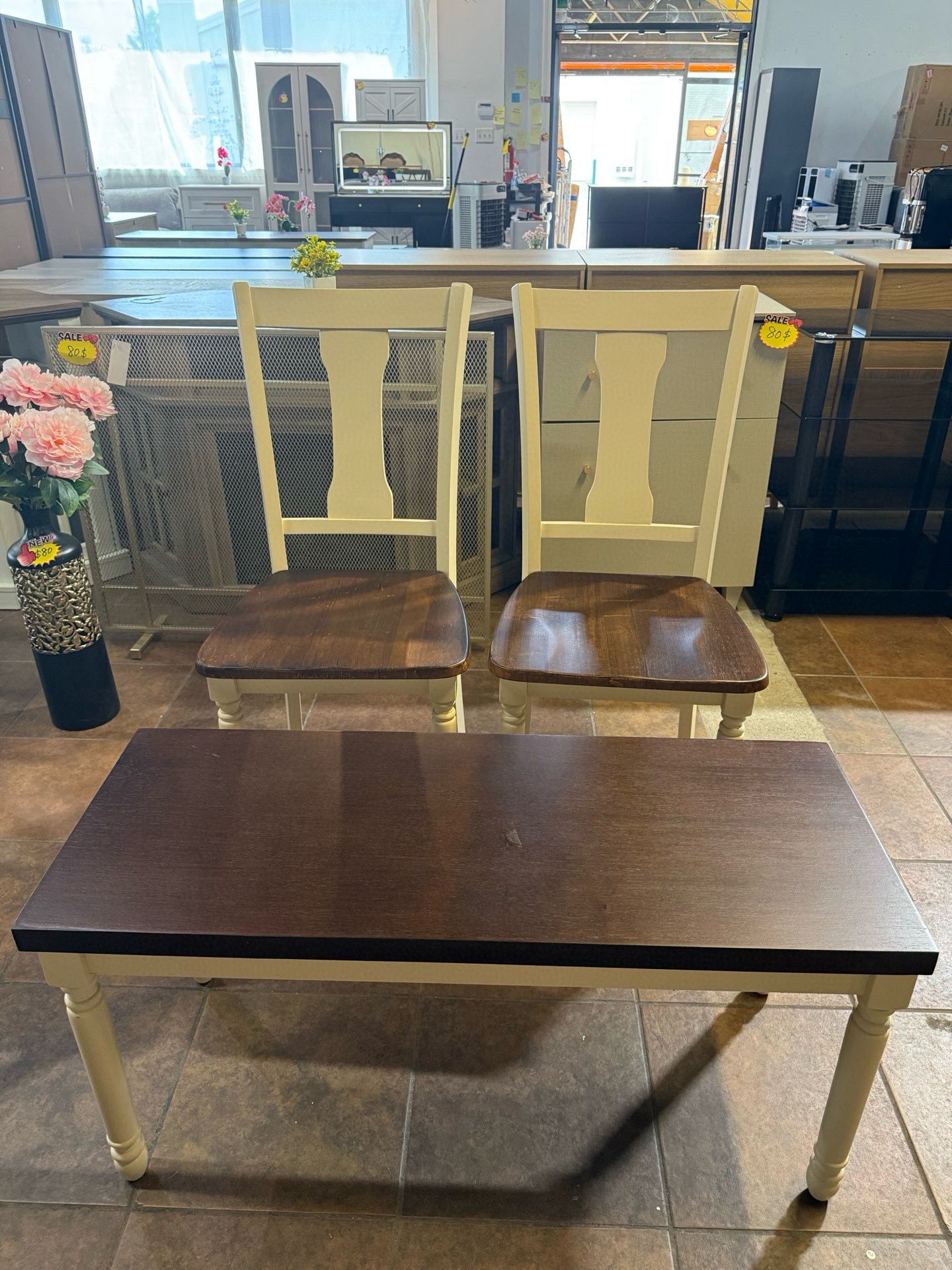 🔥Set of 3🔥Modern Farmhouse Wooden Chairs and Benches for Living Room, Kitchen (Brown)  💰150$