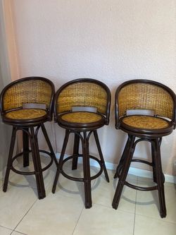 Set of 3 Rattan Wicker Swivel Bar Stools