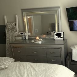 Bedroom Set (1 King Bed Frame and mattress/ Box Springs, 2 nightstands and 1 dresser with LED mirror)