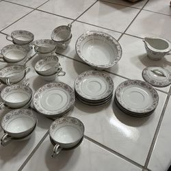 RC Japanese china Rose Pattern With Silver Trim