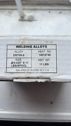Welding alloy ER70S-6 Heat no 1(contact info removed) wt 11