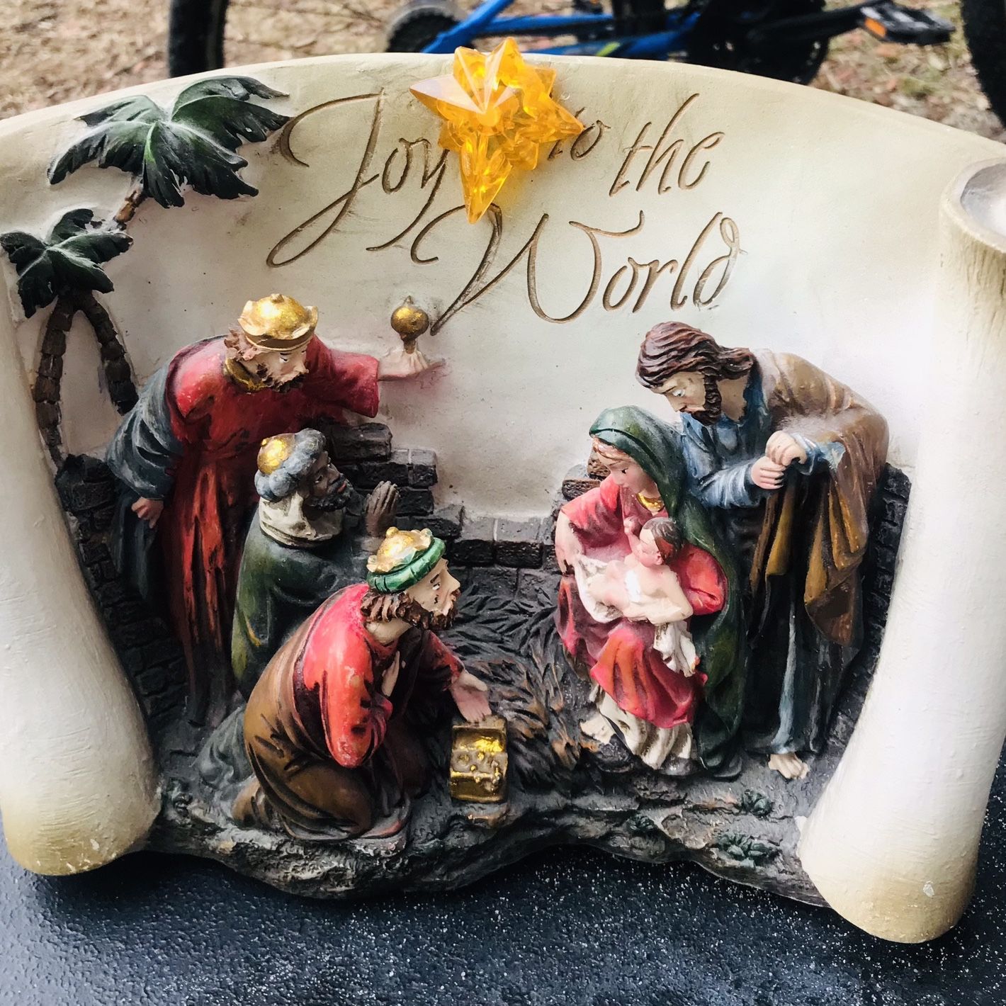 Joy to the world lit ceramic scroll 10x4 x 6!