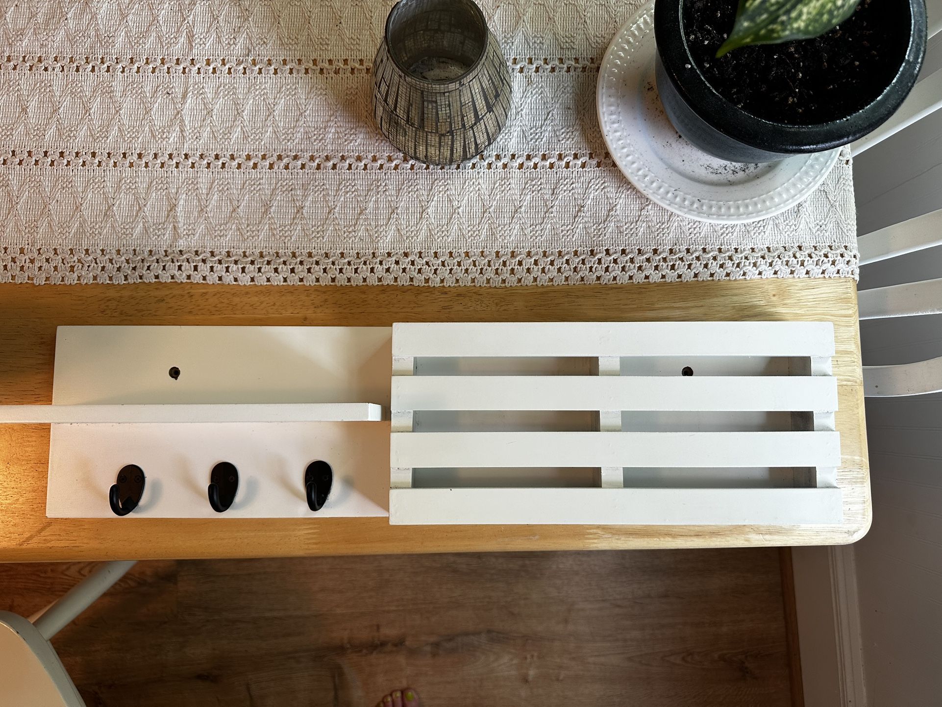 Floating Shelf, Mail Organizer, and Key hooks 