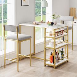 3-Piece Pub Table Set with 2 Upholstered Bar Stools, 36" Counter-Height Dining Table & Chairs for Kitchen, Breakfast Nook, Small Apartment, Space-Savi