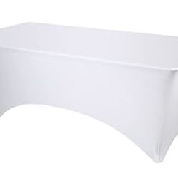 White  Tablecloths (6 Total), Stretchy, Rectangle, Fits 8 Foot Long Table