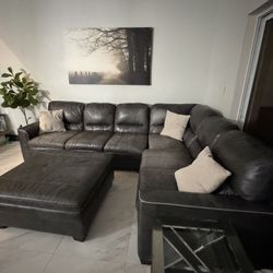 Leather Sectional W Ottoman 