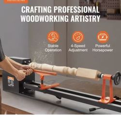 Tabletop Wood Lathe, Dimensions 14x40 inches, Motor Power 0.5 HP 370W, Features Variable Speeds 885/1245/1715/2425 RPM, Includes Chisels, Facepl