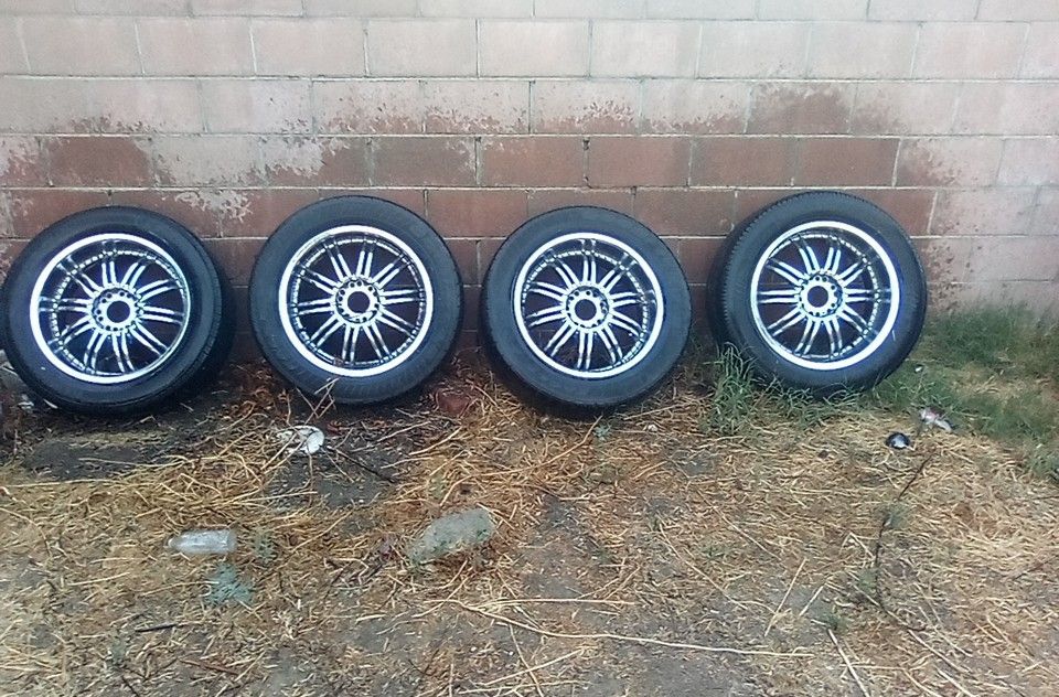 Set Of (4) 20" Universal Lug Rims And Tires READ DESCRIPTION