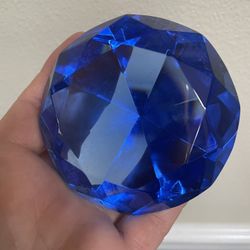 Cobalt Blue Diamond Cut Crystal Paperweight 3”