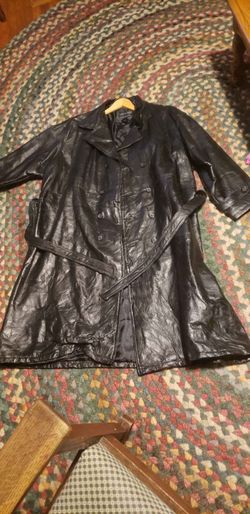 Men's XXXL blk leather trench coat