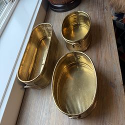 3 Brass Planters | Summer Time Garden | Floral Planters | Vintage  