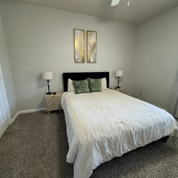 Queen Bed + Mattress + Night Stands & Lamps 